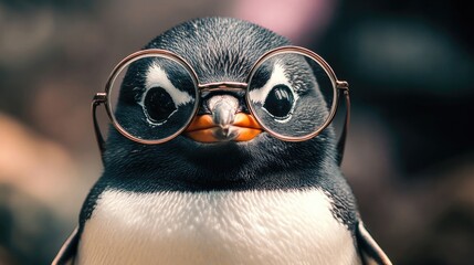 A cute penguin with round glasses, giving a funny and endearing look perfect for lighthearted content.