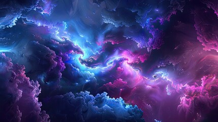 Sticker - Nebula-like fractal wallpaper with glowing accents in deep blue and magenta