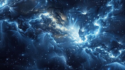 Wall Mural - Glowing stars and nebulae create a midnight blue cosmic fractal wallpaper