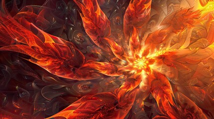 Wall Mural - Fiery fractal flames in reds and oranges with dynamic radiant patterns