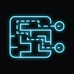 Poster - Vibrant neon blue labyrinth puzzle is glowing, representing the concept of problem solving and finding solutions