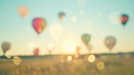 Canvas Print - Soft-focus hot air balloon festival with blurred balloons under sunny sky