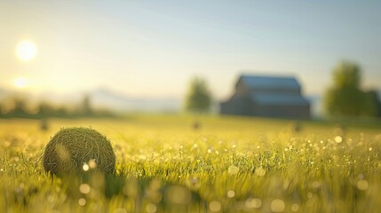 Wall Mural - Softened farm with blurred hay bales and bright sky for rustic summer backdrop