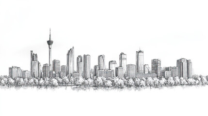 astana, kazakhstan, black and white pen pencil hand-drawn effect drawing illustration for travel pos