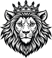 Wall Mural - dark art lion king head crown on head beast hand vector