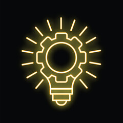 Poster - Neon lightbulb shining with gear inside representing concepts such as innovation, creativity and new ideas