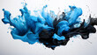 © 3D PIXEL - mix of bleu and black ink splashes on white background; vibrant colours dynamic liquid splas