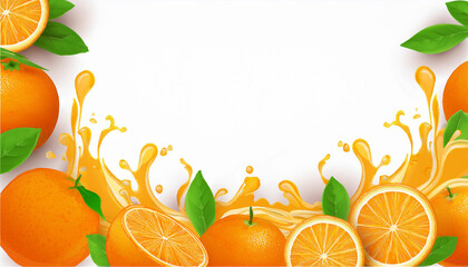 natural whole and sliced Orange and juice splashes