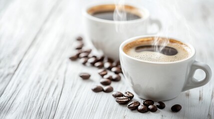 Wall Mural - Coffee beans white wooden table. Generative AI