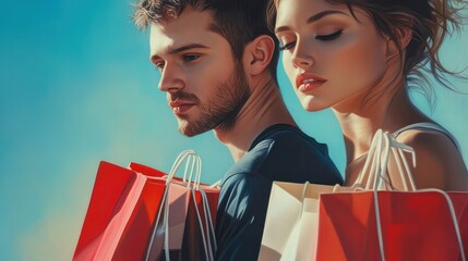 bottom portrait of couple with shopping bags