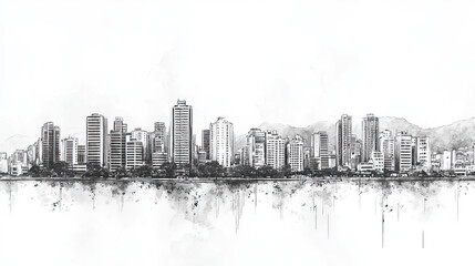 Barquisimeto, Venezuela, black and white pen pencil hand-drawn effect drawing illustration for travel poster, card, wallpaper, backdrop or banner. Modern, clear, artistic and simple