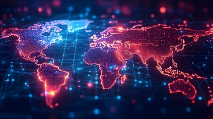 Aufkleber - Digital world map with glowing dots and lines. 3D Rendering - Generated AI