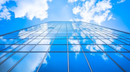 Wall Mural - Bottom-Up View of Highrise Glass Building Reflecting Blue Sky