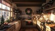 © Johannes - A cozy kitchen with a Christmas wreath on the wall and holiday baking in progress