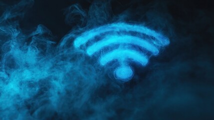 Poster - Blue wifi symbol in smoke against a black background.