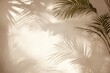 © ArtSpree - Palm tree leaves and shadow close-up background on sandy beach. Beautiful simple AI generated image