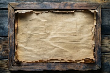 Vintage rustic wood frame with decorative border on aged paper background for unique presentations