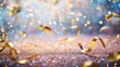 © Johannes - A close-up of a glittering New Year's Eve party backdrop with shimmering metallic streamers and sparkles, creating a glamorous and festive atmosphere.