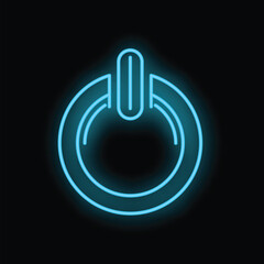 Poster - Blue neon power button glowing on a black background