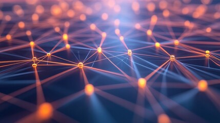Wall Mural - Abstract network of glowing orange lines and nodes on a dark blue background.