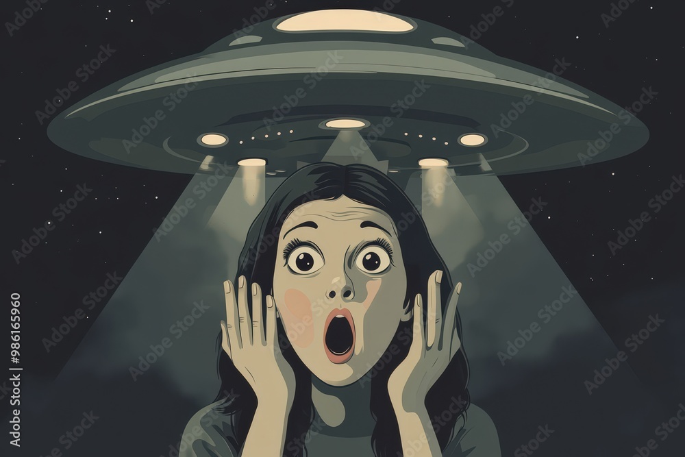 Man Witnessing UFO Invasion at Night in Mysterious Landscape, Alien ...