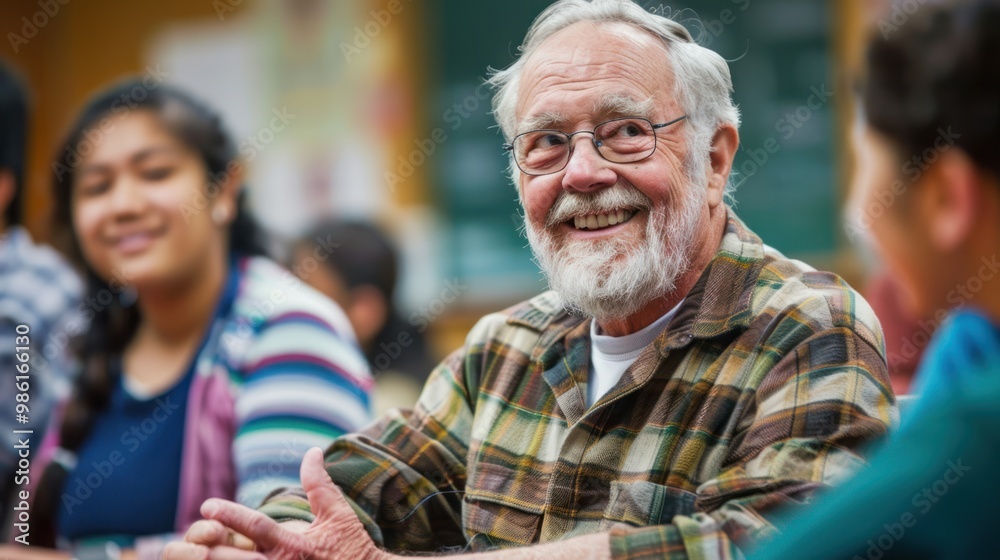 An older adult participating in a community college class engaging in a ...
