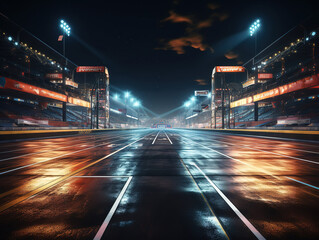 Awesome Futuristic sports car in a neon-lit garage with a city skyline in the background