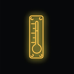 Poster - Yellow neon icon of a thermometer measuring increasing temperature on a black background