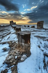 Wall Mural - Wooden Posts in the Salt Flats at Sunset