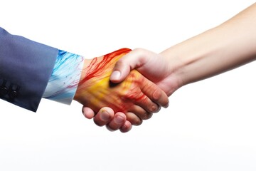 A handshake between two business rivals, symbolizing reconciliation and cooperation