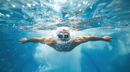 An active adult training for a swim competition, practicing starts, turns, and techniques