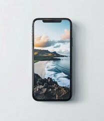 Poster - Black Smartphone Displaying Beach Landscape Photography