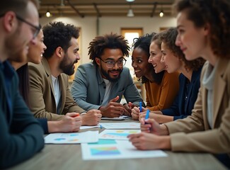 Wall Mural - Diverse Team Discussing Business Ideas Over Documents