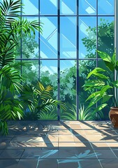 Poster - Green Plants in Sunlit Room with Large Window