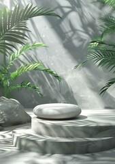 Wall Mural - Stone Podium with Palm Leaves Background