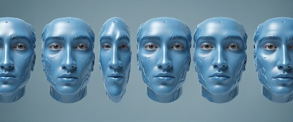 Wall Mural - set of abstract blue faces, illustration