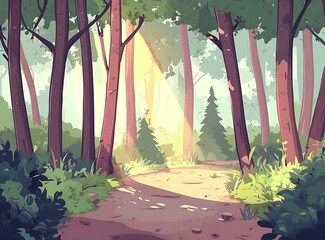 Sticker - Sunbeams Shining Through The Trees In A Summer Forest