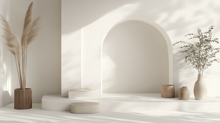 Wall Mural - Minimalist White Interior with Arch and Podium