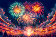 © jianghaistudio - Illustration of Beautiful colorful fireworks show.