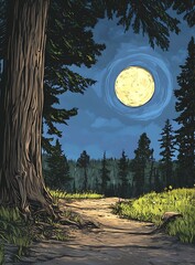 Poster - Forest Path under Moonlight Illustration