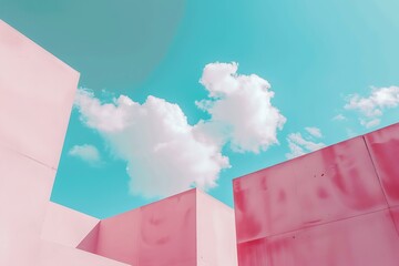 Wall Mural - Minimalist Architecture with Pink Walls and Blue Sky