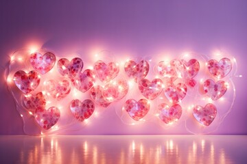 Poster - A sparkling arrangement of heart-shaped string lights spelling out 