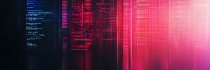 Poster - Lines of code projected in vibrant red and pink colors, a futuristic and abstract representation of coding in the digital age