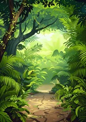 Wall Mural - Green Jungle Pathway with Lush Foliage and Sunlight