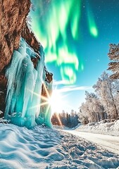 Sticker - Frozen Waterfall Under The Northern Lights