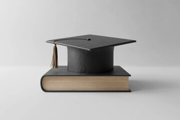 Graduation concept, 3D rendering, graduation cap on book on the white background with copy space with generative ai