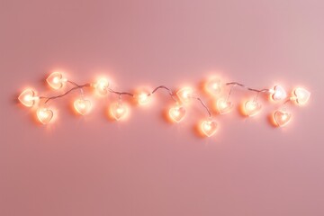 Poster - A warm, glowing heart-shaped string light arrangement against a soft pink background
