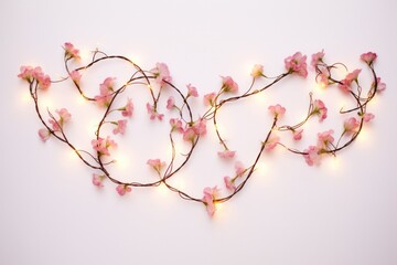 Poster - A whimsical display of heart-shaped string lights intertwined with delicate vines and blooming flowers, creating a dreamy Valentine's Day atmosphere