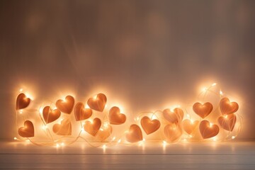 Poster - A whimsical string of heart-shaped lights, symbolizing love and affection, casting a romantic glow