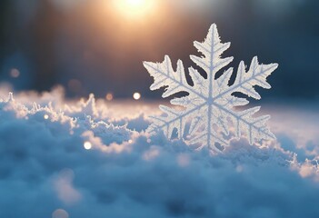 Aufkleber - Delicate snowflake glistening in winter light, creating a serene atmosphere and evoking the beauty of seasonal changes